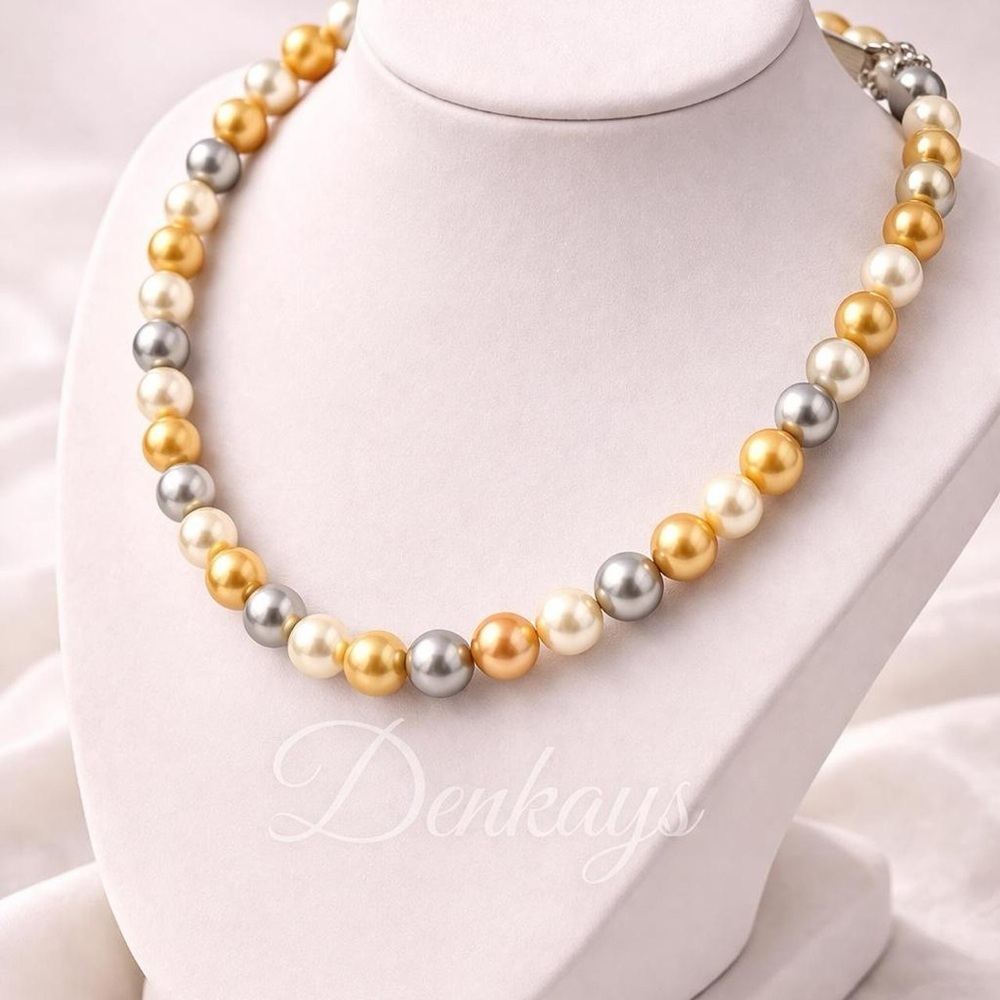 Gold, Silver and White Pearl Necklace - Women Jewelry - Picture 6 of 6
